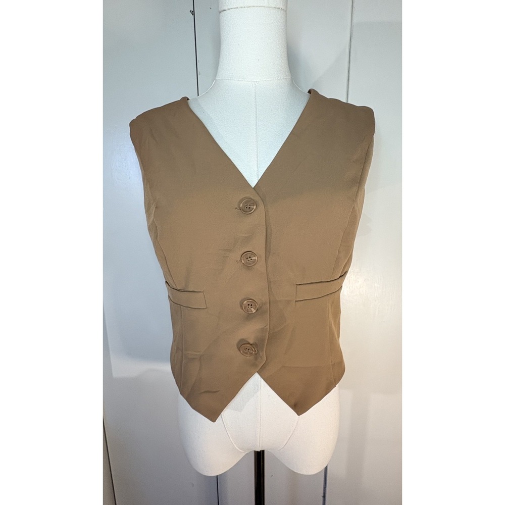 Sincerely Jules Women's Brown 4-Button Cropped V Neck Vest Large Preppy Chic